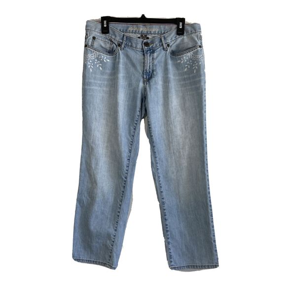 Eddie Bauer Jean Crop Women 8 Med Boyfriend Pocket Design Light Wash Ankle CUTE - Picture 1 of 7